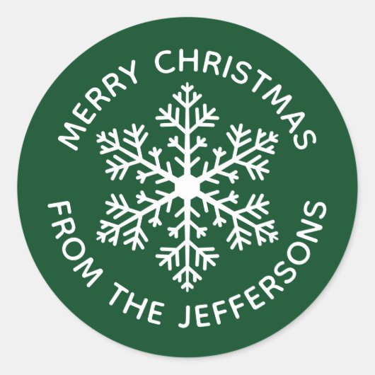 グリーンスノーフレーククリスマスステッカー ラウンドシール (正面)