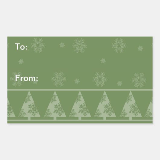 グリーンスノーフレーククリスマスツリーシール 長方形シール (正面)