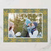 グリーンスノーフレーククリスマスフォト金ゴールド 箔シーズンポストカード (正面)