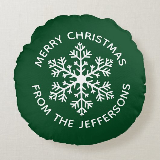 グリーンスノーフレーククリスマスラウンドピロー ラウンドクッション (正面)