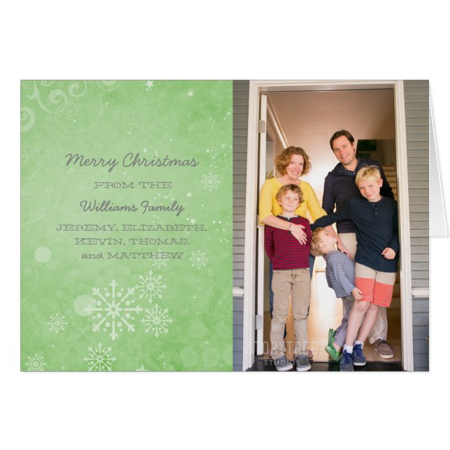 グリーンスノーフレークスワーズホリデーフォトカード (正面横)