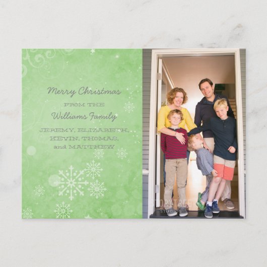グリーンスノーフレークスワーズホリデーフォトポストカード シーズンポストカード (正面)