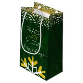 グリーンスノーフレークピースジョーラブモダンタイポグラフィ スモールペーパーバッグ (裏面アングル)
