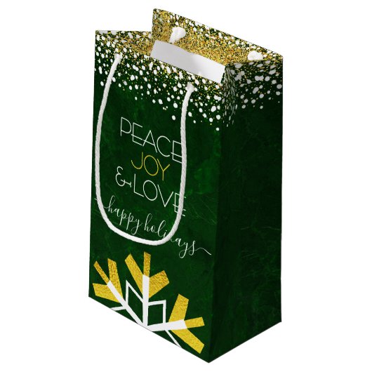 グリーンスノーフレークピースジョーラブモダンタイポグラフィ スモールペーパーバッグ (裏面アングル)