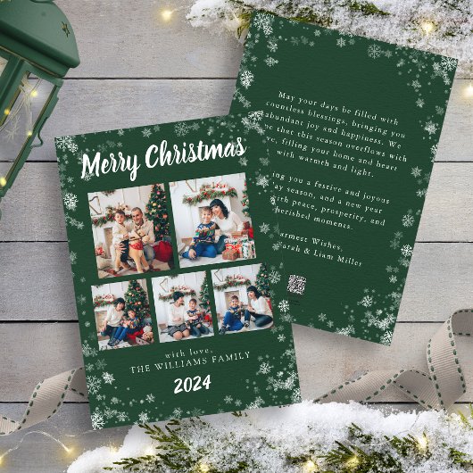 グリーンスノーフレークホリデーカード シーズンカード