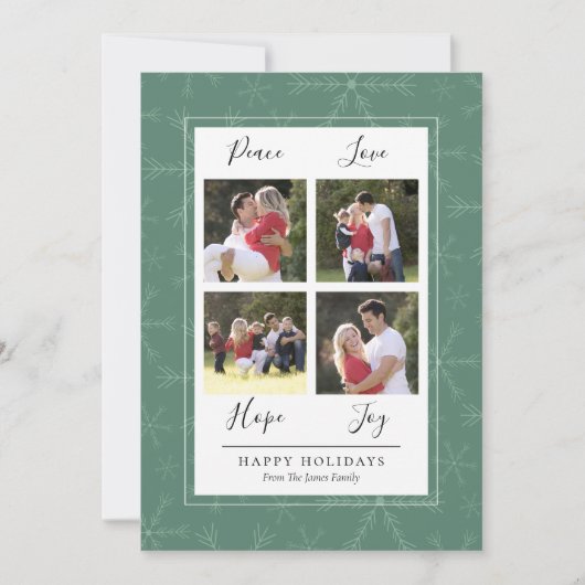 グリーンスノーフレーク4枚フォトクリスマスカード シーズンカード (正面)