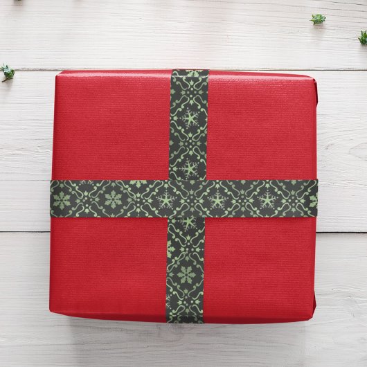 グリーンスノーフレーク・パターン・クリスマス サテンリボン