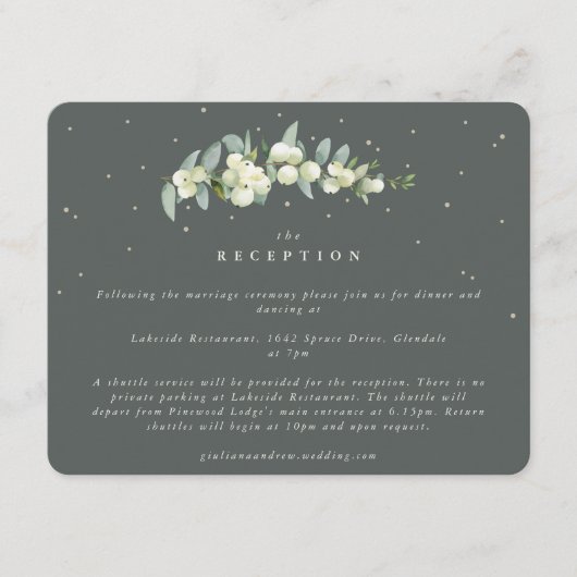 グリーンスノーベリー+ユーカリプトゥスステムウェディングレセプション エンクロージャーカード (正面)