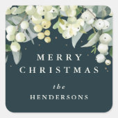 グリーンスノーベリー+ユーカリメリークリスマス/カスタム スクエアシール (正面)