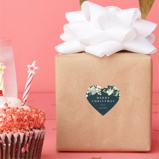 グリーンスノーベリー+ユーカリメリークリスマス/カスタム ハートシール (パーティー)