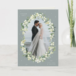 グリーンスノーベリー+ユーカリ結婚スの写真を折り畳み サンキューカード