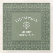 グリーンスノ素朴ークフレークホリデークリスマスファミリー ガラスコースター (正面)