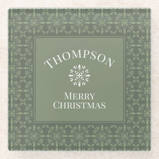 グリーンスノ素朴ークフレークホリデークリスマスファミリー ガラスコースター (正面)