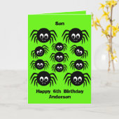 グリーンスパイダーハロウィーン誕生日ソン カード (黄色い花)