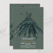 グリーンスパークルバタフライダンスドレスキンセアニラ 招待状 (正面/裏面)