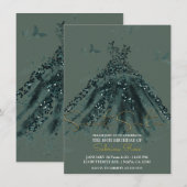 グリーンスパークルバタフライダンスドレス甘い16パーティー 招待状 (正面/裏面)