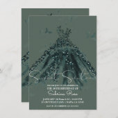 グリーンスパークルバタフライダンスドレス甘い16パーティー 招待状 (正面/裏面)