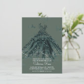 グリーンスパークルバタフライダンスドレス甘い16パーティー 招待状 (スタンド正面)