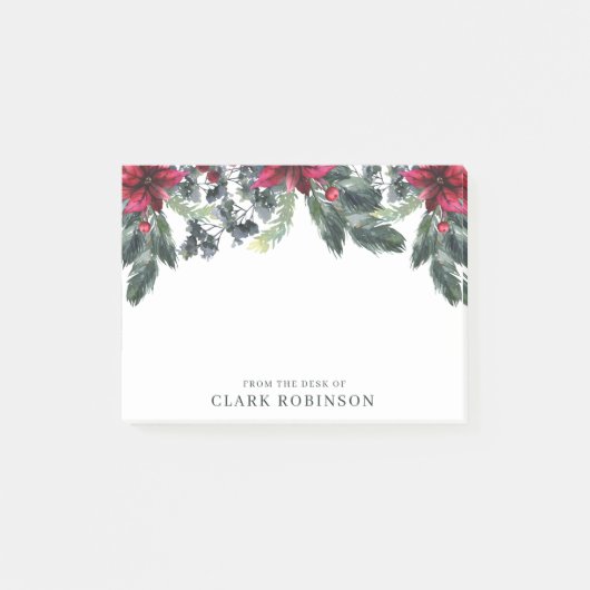 グリーンスプルースレッドポインセチアのクリスマス ポストイット (正面)