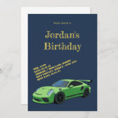グリーンスポーツカーバースデー招待状 招待状 (正面/裏面)