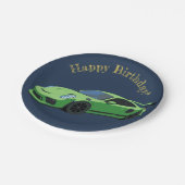 グリーンスポーツカー誕生日紙プレート ペーパープレート (アングル)