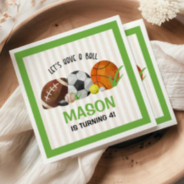 グリーンスポーツサッカーバスケットボールバースデーパーティー スタンダードカクテルナプキン