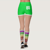 グリーンスポーツショーツ80sファッションレトロレッグウォーマー レギンス (裏面)