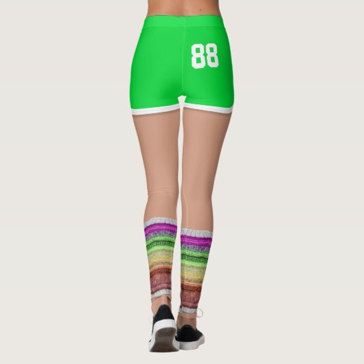 グリーンスポーツショーツ80sファッションレトロレッグウォーマー レギンス (裏面)