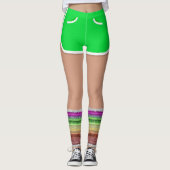 グリーンスポーツショーツ80sファッションレトロレッグウォーマー レギンス (正面)