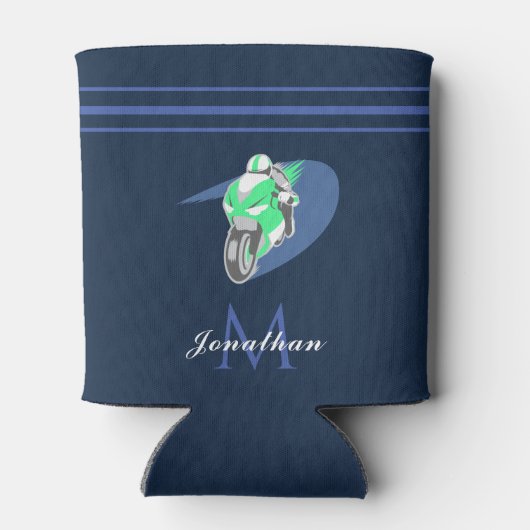 グリーンスポーツモーターバイクエクストリームスピード名前をカスタムする 缶クーラー (裏面)