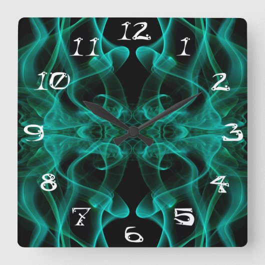 グリーンスモーク対称ミニマリストブラック スクエア壁時計 (正面)