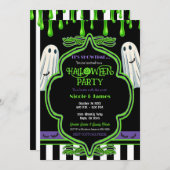 グリーンスライムハロウィーン幽霊衣装パーティー 招待状 (正面/裏面)