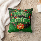 グリーンスリークリスマス金ゴールドベルのグリーティング クッション (ブランケット)