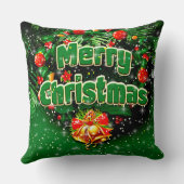 グリーンスリークリスマス金ゴールドベルのグリーティング クッション (裏面)