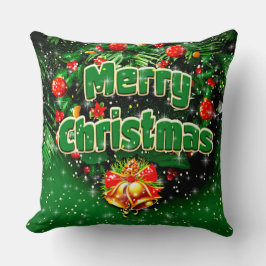 グリーンスリークリスマス金ゴールドベルのグリーティング クッション
