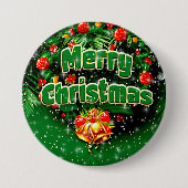 グリーンスリークリスマス金ゴールドベルのグリーティング 缶バッジ (正面)
