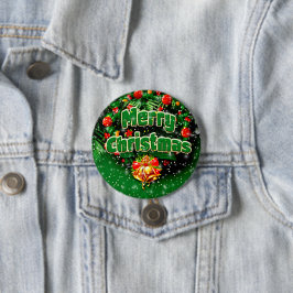 グリーンスリークリスマス金ゴールドベルのグリーティング 缶バッジ