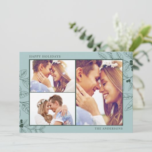 グリーンスリーフォトクリスマスホリデーグリーティングカード (スタンド正面)