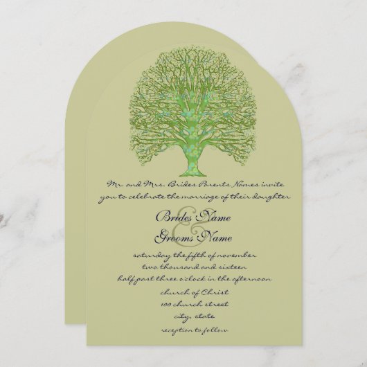 グリーンスワールラブツリー結婚式招待状 招待状 (正面/裏面)