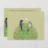 グリーンスワールラブRSVPとヴィンテージ鳥 出欠カード (正面/裏面)