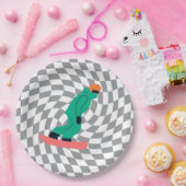 グリーンスーツのグレーのフリーライド市松模様にスノーボーダー ペーパープレート (パーティー)