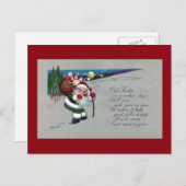 グリーンスーツのサンタハイクアップヒルヴィンテージクリスマス シーズンポストカード (正面/裏面)