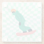 グリーンスーツを着たフリーライド市松模様にスノーボーダー ガラスコースター (裏面)