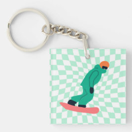 グリーンスーツを着たフリーライド市松模様にスノーボーダー キーホルダー