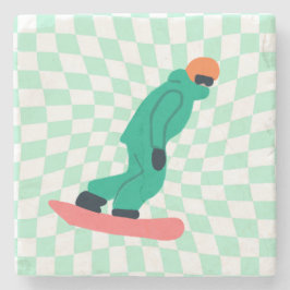 グリーンスーツを着たフリーライド市松模様にスノーボーダー ストーンコースター