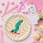 グリーンスーツを着たフリーライド市松模様にスノーボーダー ペーパープレート (パーティー)