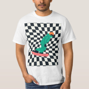 グリーンスーツを着たフリーライド市松模様にスノーボーダー Tシャツ