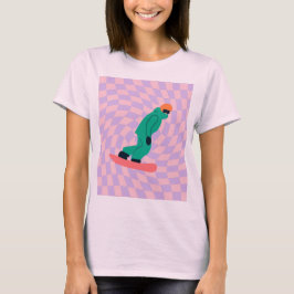グリーンスーツを着たフリーライド市松模様にスノーボーダー Tシャツ