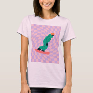 グリーンスーツを着たフリーライド市松模様にスノーボーダー Tシャツ