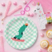 グリーンスーツ造幣局のフリーライド市松模様にスノーボーダー ペーパープレート (パーティー)